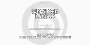 Wonder Lines modern alphabet fonts. Typography technology vector illustration