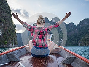 Wonder travel woman exploring wild nature of Khao Sok National Park