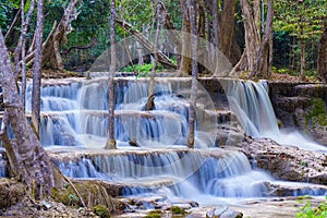 wonder Waterfall in deep rain forest jungle (Huay Mae Kamin Waterfall National Park in Kanchanaburi Province, Thailand