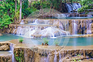 wonder Waterfall in deep rain forest jungle (Huay Mae Kamin Waterfall National Park in Kanchanaburi Province, Thailand