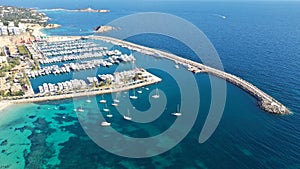 Wonderful aerial photography of the famous yatch, in Portals Port