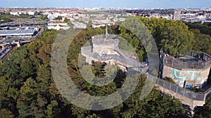 Wonderful aerial view flight drone. Bunker Berlin Mitte Flak Tower Humboldthain