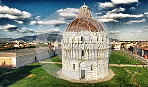 Wonderful aerial view of Miracles Square in Pisa, Tuscany