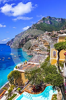 Wonderful Amalfi coast - beautiful Positano - popular for summer holidays. Travel and landmarks of Italy photo