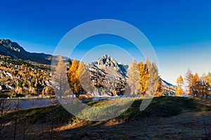 Wonderful autumn landscape in the Engadine valley