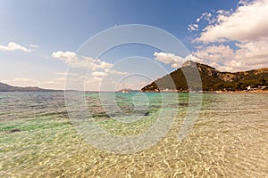 Wonderful beach with crystal clear water in Palma de Mallorca in the Balearic Islands, Spain