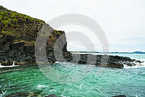 wonderful beach with mountain around, fresh air, nice view for Asian travel, ecology environment at sea area.