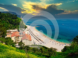 The wonderful beach of Numana, mount Conero, Italy