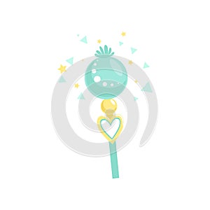 Wonderful blue stick with magical power. Fairytale magic wand. Concept of witchcraft and miracle. Colorful simple icon