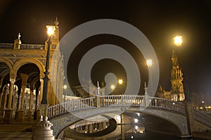 The lights of the Plaza de Espana in Seville