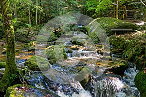 Wonderful calm and relaxing scenery: Beautiful Waterfall cascades in Ysperklamm in Lower Austria. Waldviertel. Nature and Holiday