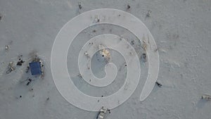 Wonderful capturing video of drone from the top of yurts in the middle of tundra in Arctic