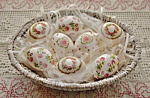 Wonderful Easter eggs with a pattern of hearts and roses  made in the technique of decoupage.