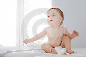 Wonderful excited child looking around in new place