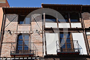 Wonderful Facades Of Houses Dating From The Middle Ages In The Main Street Of Alcala De Henares. Architecture Travel History.