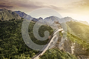 Wonderful Great Wall of China at sunrise time