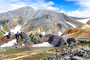 Wonderful icelandic nature with snow.Landmannalaugar, Fjallabak Nature Reserve