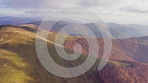 Wonderful landscape from a bird's eye view. Aerial photography of the Magura-Jide mountain range in the Carpathians