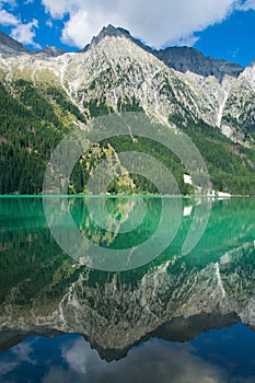 Wonderful landscape with peaceful alpine lake in South Tyrol, Italy