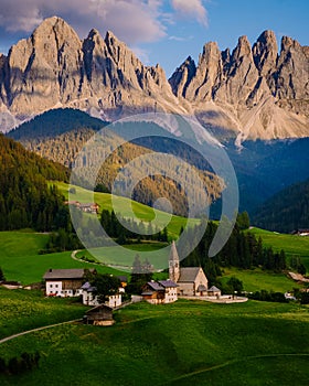 Wonderful landscape from Santa Maddalena Village in Dolomites Italy, Santa Magdalena village magical Dolomites mountains