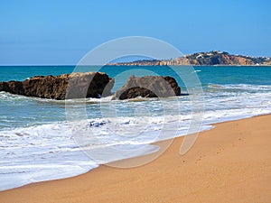 Wonderful long beach in Albufeira in Portugal