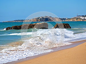 Wonderful long beach in Albufeira in Portugal