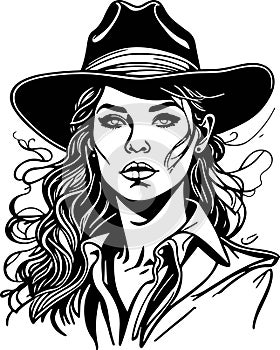Wonderful monochrome cowboy woman portrait great vector