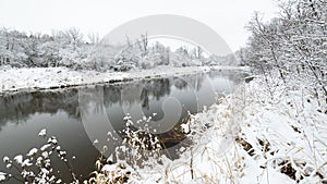 Wonderful morning beautiful winter landscape by the river Dubysa