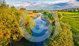 Wonderful morning scene on Seret river, Ternopil region, Ukraine, Europe.