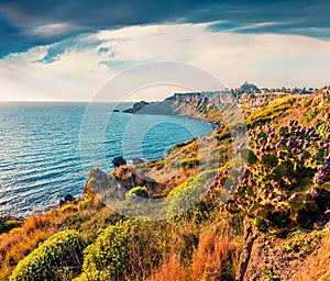 Wonderful morning view of Milazzo cape with nature reserve Piscina di Venere, Sicily, Italy photo