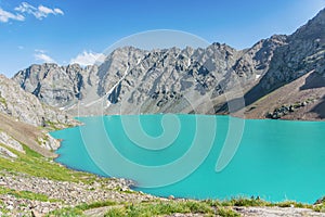 Wonderful mountain landscape, lake, highland, peak, beauty world Picturesque view near Alakul lake.