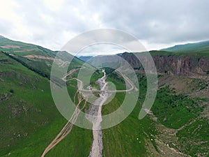 A wonderful mountain road with a serpentine in the North Caucasus from the Narzan Valley to Dzhily-Su, Russia