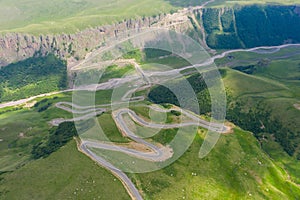 A wonderful mountain road with a serpentine in the North Caucasus from the Narzan Valley to Dzhily-Su, Russia