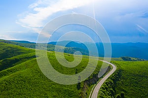 A wonderful mountain road with a serpentine in the North Caucasus from the Narzan Valley to Dzhily-Su, Russia