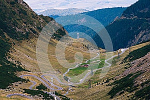 Wonderful mountain view. mountain winding road with many turns in autumn day. Transfagarasan highway, the most beautiful road in