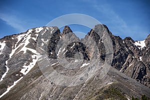 Wonderful mountains of Switzerland. Snow lies at the top of the ridge. Wildlife of incredible beauty. Rocks against the