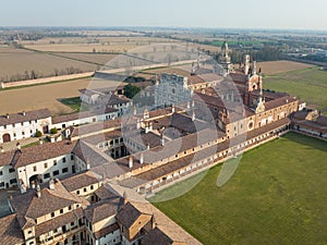 Wonderful panorama of Certosa di Pavia at morning