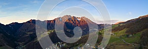 Wonderful panorama of the Seriana valley and its mountains at sunrise