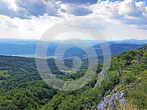 Wonderful panoramas of forests and pastures from the lookout in the Ucka Nature Park, Croatia / ÄŒudesne panorame na Å¡ume