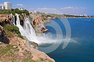 Wonderful rainbow on Duden river Waterfall in