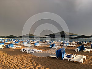 Wonderful rainbow over the sea and the beach in Turkey after heavy rain