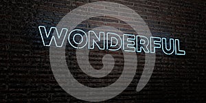 WONDERFUL -Realistic Neon Sign on Brick Wall background - 3D rendered royalty free stock image