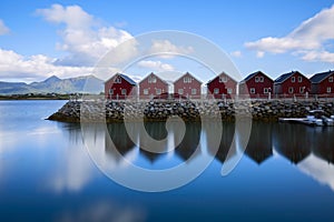 Wonderful Reflections Of The Village Of rorbu In The Lofoten Islands In Norway