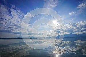 Wonderful reflexion mirror between sky, cloud, sunshine and sea, representative like paradise or heaven on eath., Thailand