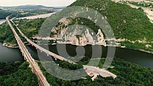 Wonderful Rocks or Chudnite Skali. Aerial view of a bridge crossing the Tsonevo lake reservoir near Varna,Bulgaria.