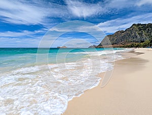 Wonderful, sandy beach on Oahu island, Hawaii, a vacation spot