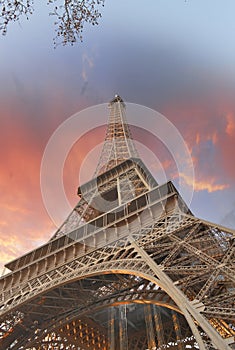 Wonderful sky colors above Eiffel Tower. La Tour Eiffel in Paris