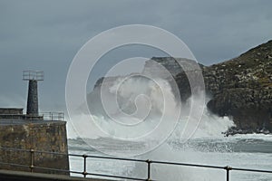 Wonderful Snapshots Taken In The Port Of Lekeitio Of Huracan Hugo Breaking Its Waves Against The Port And The Rocks Of The Place. photo