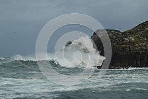 Wonderful Snapshots Taken In The Port Of Lekeitio Of Huracan Hugo Breaking Its Waves Against The Port And The Rocks Of The Place. photo