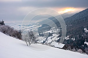 Wonderful snowy countryside in mountains